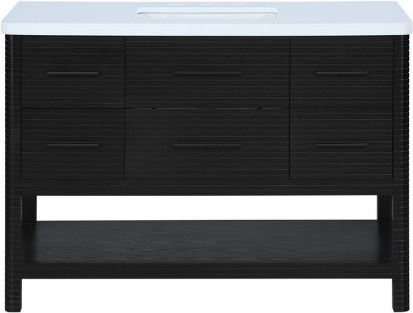Meridian Furniture Oakwell Solid Wood Bathroom Vanity with Engineered Stone Top and Soft Close Drawer Storage Black 48 inches 679Black-48