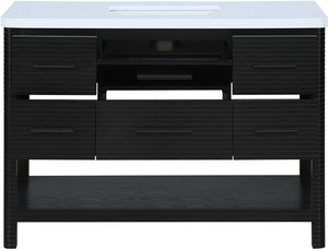 Meridian Furniture Oakwell Solid Wood Bathroom Vanity with Engineered Stone Top and Soft Close Drawer Storage Black 48 inches 679Black-48