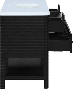 Meridian Furniture Oakwell Solid Wood Bathroom Vanity with Engineered Stone Top and Soft Close Drawer Storage Black 48 inches 679Black-48