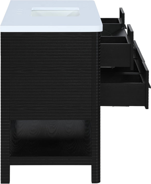 Meridian Furniture Oakwell Solid Wood Bathroom Vanity with Engineered Stone Top and Soft Close Drawer Storage Black 48 inches 679Black-48