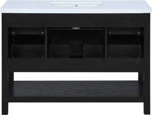 Meridian Furniture Oakwell Solid Wood Bathroom Vanity with Engineered Stone Top and Soft Close Drawer Storage Black 48 inches 679Black-48