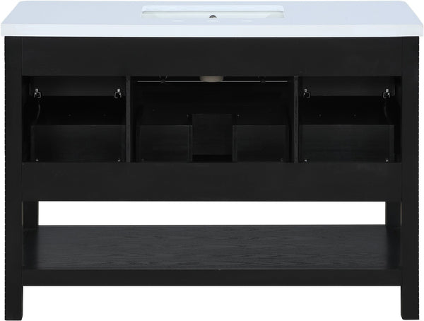 Meridian Furniture Oakwell Solid Wood Bathroom Vanity with Engineered Stone Top and Soft Close Drawer Storage Black 48 inches 679Black-48