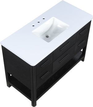 Meridian Furniture Oakwell Solid Wood Bathroom Vanity with Engineered Stone Top and Soft Close Drawer Storage Black 48 inches 679Black-48
