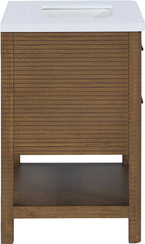 Meridian Furniture Oakwell Solid Wood Bathroom Vanity with Engineered Stone Top and Soft Close Drawer Storage Brown 30 inches 679Brown-30