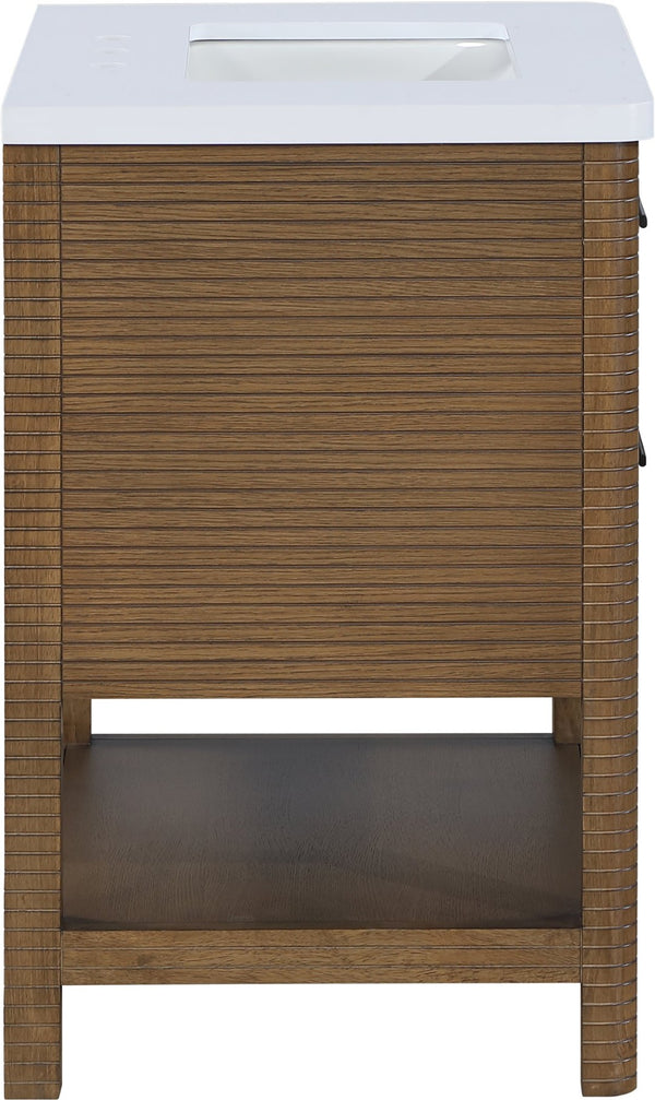Meridian Furniture Oakwell Solid Wood Bathroom Vanity with Engineered Stone Top and Soft Close Drawer Storage Brown 30 inches 679Brown-30