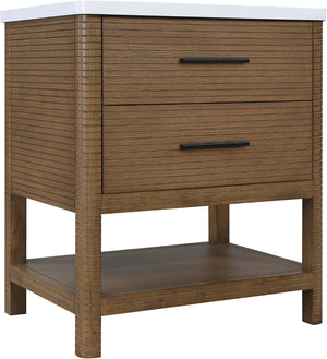 Meridian Furniture Oakwell Solid Wood Bathroom Vanity with Engineered Stone Top and Soft Close Drawer Storage Brown 30 inches 679Brown-30