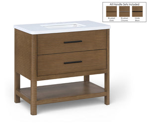 Meridian Furniture Oakwell Solid Wood Bathroom Vanity with Engineered Stone Top and Soft Close Drawer Storage Brown 36 inches 679Brown-36