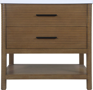 Meridian Furniture Oakwell Solid Wood Bathroom Vanity with Engineered Stone Top and Soft Close Drawer Storage Brown 36 inches 679Brown-36