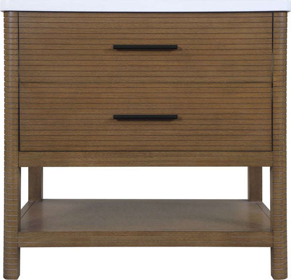 Meridian Furniture Oakwell Solid Wood Bathroom Vanity with Engineered Stone Top and Soft Close Drawer Storage Brown 36 inches 679Brown-36