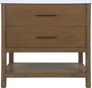 Meridian Furniture Oakwell Solid Wood Bathroom Vanity with Engineered Stone Top and Soft Close Drawer Storage Brown 36 inches 679Brown-36