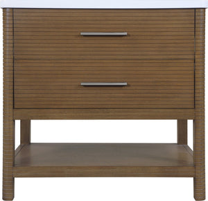 Meridian Furniture Oakwell Solid Wood Bathroom Vanity with Engineered Stone Top and Soft Close Drawer Storage Brown 36 inches 679Brown-36