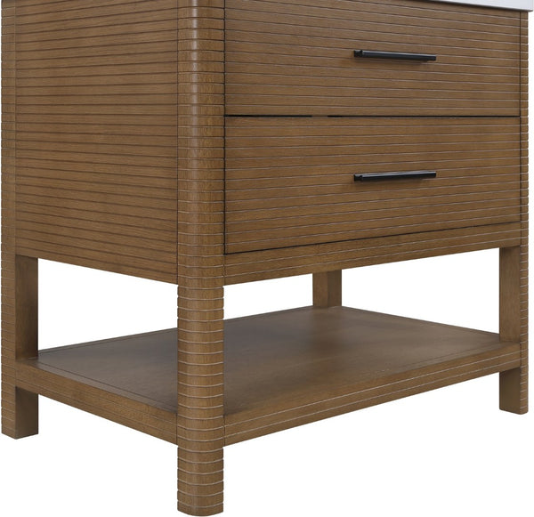 Meridian Furniture Oakwell Solid Wood Bathroom Vanity with Engineered Stone Top and Soft Close Drawer Storage Brown 36 inches 679Brown-36