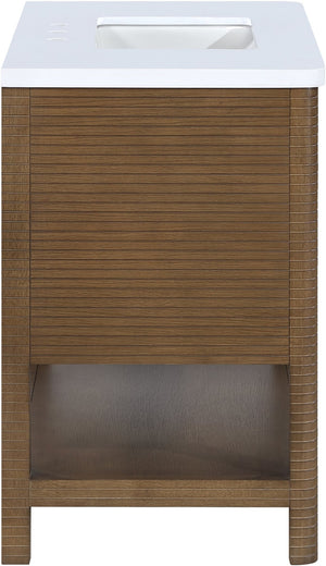 Meridian Furniture Oakwell Solid Wood Bathroom Vanity with Engineered Stone Top and Soft Close Drawer Storage Brown 36 inches 679Brown-36