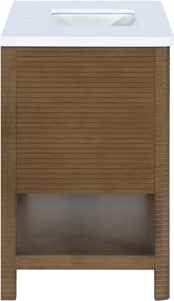 Meridian Furniture Oakwell Solid Wood Bathroom Vanity with Engineered Stone Top and Soft Close Drawer Storage Brown 36 inches 679Brown-36