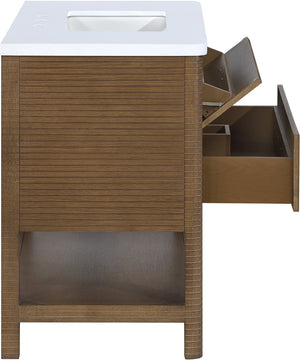 Meridian Furniture Oakwell Solid Wood Bathroom Vanity with Engineered Stone Top and Soft Close Drawer Storage Brown 36 inches 679Brown-36