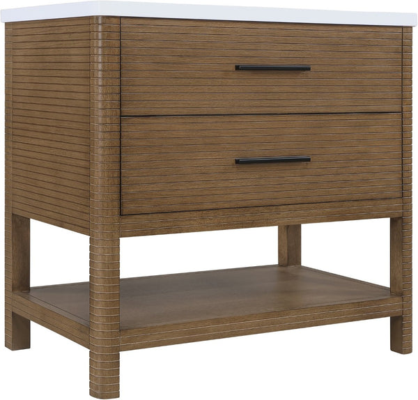 Meridian Furniture Oakwell Solid Wood Bathroom Vanity with Engineered Stone Top and Soft Close Drawer Storage Brown 36 inches 679Brown-36