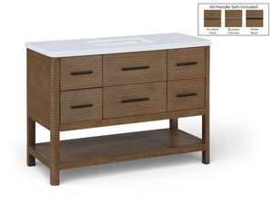 Meridian Furniture Oakwell Solid Wood Bathroom Vanity with Engineered Stone Top and Soft Close Drawer Storage Brown 48 inches 679Brown-48