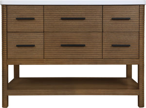 Meridian Furniture Oakwell Solid Wood Bathroom Vanity with Engineered Stone Top and Soft Close Drawer Storage Brown 48 inches 679Brown-48