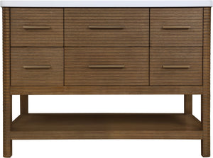 Meridian Furniture Oakwell Solid Wood Bathroom Vanity with Engineered Stone Top and Soft Close Drawer Storage Brown 48 inches 679Brown-48
