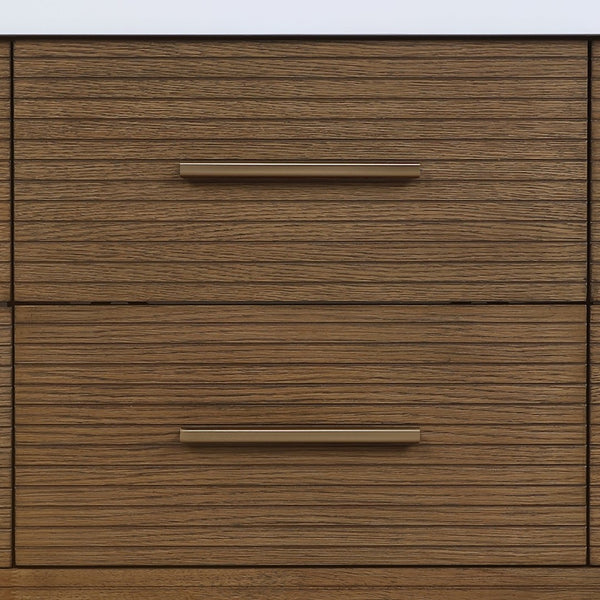 Meridian Furniture Oakwell Solid Wood Bathroom Vanity with Engineered Stone Top and Soft Close Drawer Storage Brown 48 inches 679Brown-48