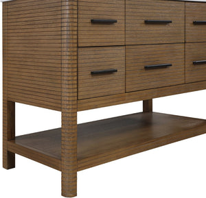 Meridian Furniture Oakwell Solid Wood Bathroom Vanity with Engineered Stone Top and Soft Close Drawer Storage Brown 48 inches 679Brown-48
