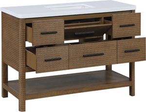 Meridian Furniture Oakwell Solid Wood Bathroom Vanity with Engineered Stone Top and Soft Close Drawer Storage Brown 48 inches 679Brown-48