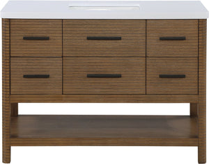 Meridian Furniture Oakwell Solid Wood Bathroom Vanity with Engineered Stone Top and Soft Close Drawer Storage Brown 48 inches 679Brown-48