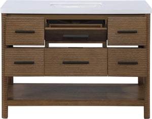 Meridian Furniture Oakwell Solid Wood Bathroom Vanity with Engineered Stone Top and Soft Close Drawer Storage Brown 48 inches 679Brown-48