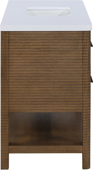 Meridian Furniture Oakwell Solid Wood Bathroom Vanity with Engineered Stone Top and Soft Close Drawer Storage Brown 48 inches 679Brown-48