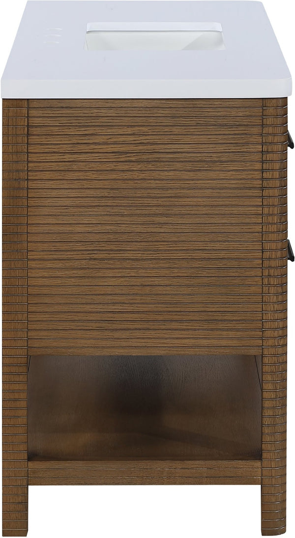 Meridian Furniture Oakwell Solid Wood Bathroom Vanity with Engineered Stone Top and Soft Close Drawer Storage Brown 48 inches 679Brown-48