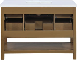 Meridian Furniture Oakwell Solid Wood Bathroom Vanity with Engineered Stone Top and Soft Close Drawer Storage Brown 48 inches 679Brown-48