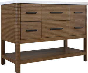 Meridian Furniture Oakwell Solid Wood Bathroom Vanity with Engineered Stone Top and Soft Close Drawer Storage Brown 48 inches 679Brown-48