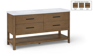Meridian Furniture Oakwell Solid Wood Bathroom Vanity with Engineered Stone Top and Soft Close Drawer Storage Brown 60 inches 679Brown-60