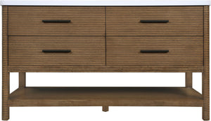 Meridian Furniture Oakwell Solid Wood Bathroom Vanity with Engineered Stone Top and Soft Close Drawer Storage Brown 60 inches 679Brown-60
