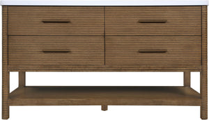 Meridian Furniture Oakwell Solid Wood Bathroom Vanity with Engineered Stone Top and Soft Close Drawer Storage Brown 60 inches 679Brown-60