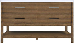 Meridian Furniture Oakwell Solid Wood Bathroom Vanity with Engineered Stone Top and Soft Close Drawer Storage Brown 60 inches 679Brown-60