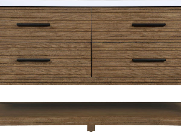 Meridian Furniture Oakwell Solid Wood Bathroom Vanity with Engineered Stone Top and Soft Close Drawer Storage Brown 60 inches 679Brown-60