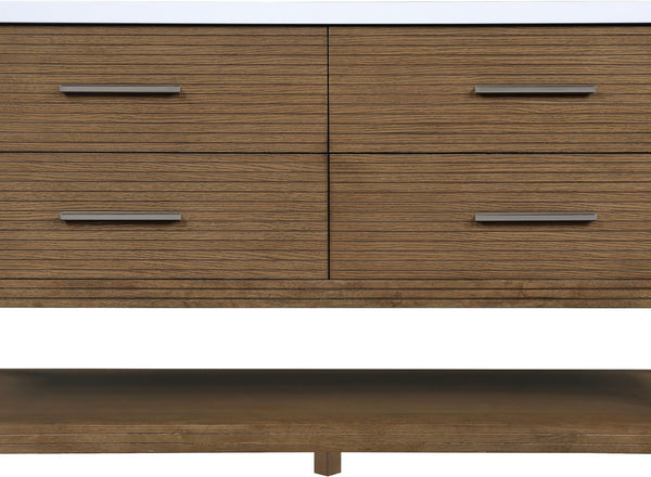 Meridian Furniture Oakwell Solid Wood Bathroom Vanity with Engineered Stone Top and Soft Close Drawer Storage Brown 60 inches 679Brown-60