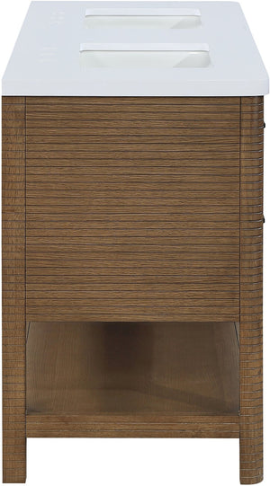 Meridian Furniture Oakwell Solid Wood Bathroom Vanity with Engineered Stone Top and Soft Close Drawer Storage Brown 60 inches 679Brown-60