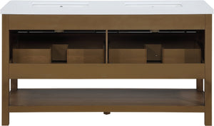 Meridian Furniture Oakwell Solid Wood Bathroom Vanity with Engineered Stone Top and Soft Close Drawer Storage Brown 60 inches 679Brown-60