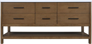 Meridian Furniture Oakwell Solid Wood Bathroom Vanity with Engineered Stone Top and Soft Close Drawer Storage Brown 72 inches 679Brown-72