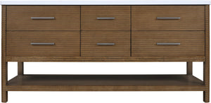 Meridian Furniture Oakwell Solid Wood Bathroom Vanity with Engineered Stone Top and Soft Close Drawer Storage Brown 72 inches 679Brown-72