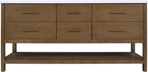 Meridian Furniture Oakwell Solid Wood Bathroom Vanity with Engineered Stone Top and Soft Close Drawer Storage Brown 72 inches 679Brown-72