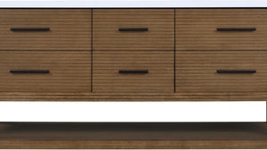 Meridian Furniture Oakwell Solid Wood Bathroom Vanity with Engineered Stone Top and Soft Close Drawer Storage Brown 72 inches 679Brown-72