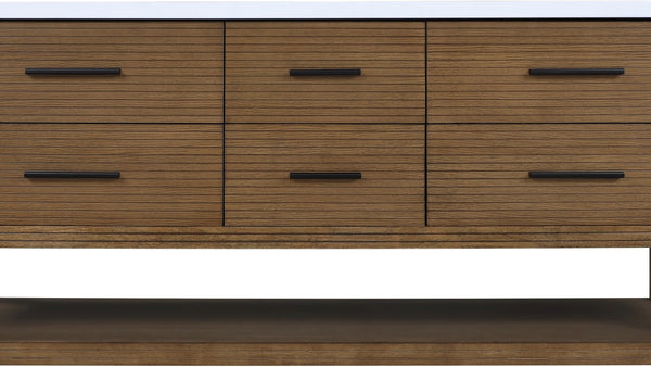Meridian Furniture Oakwell Solid Wood Bathroom Vanity with Engineered Stone Top and Soft Close Drawer Storage Brown 72 inches 679Brown-72