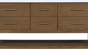 Meridian Furniture Oakwell Solid Wood Bathroom Vanity with Engineered Stone Top and Soft Close Drawer Storage Brown 72 inches 679Brown-72
