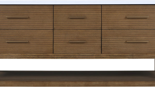 Meridian Furniture Oakwell Solid Wood Bathroom Vanity with Engineered Stone Top and Soft Close Drawer Storage Brown 72 inches 679Brown-72