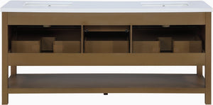 Meridian Furniture Oakwell Solid Wood Bathroom Vanity with Engineered Stone Top and Soft Close Drawer Storage Brown 72 inches 679Brown-72
