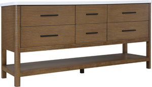 Meridian Furniture Oakwell Solid Wood Bathroom Vanity with Engineered Stone Top and Soft Close Drawer Storage Brown 72 inches 679Brown-72