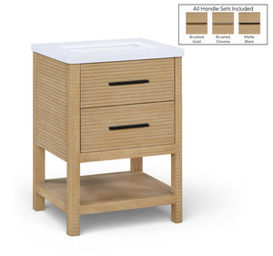 Meridian Furniture Oakwell Solid Wood Bathroom Vanity with Engineered Stone Top and Soft Close Drawer Storage Natural 24 inches 679Natural-24